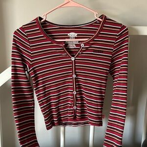 Dickies Long Sleeve Top - Red/Black/Mustard/White striping - Small